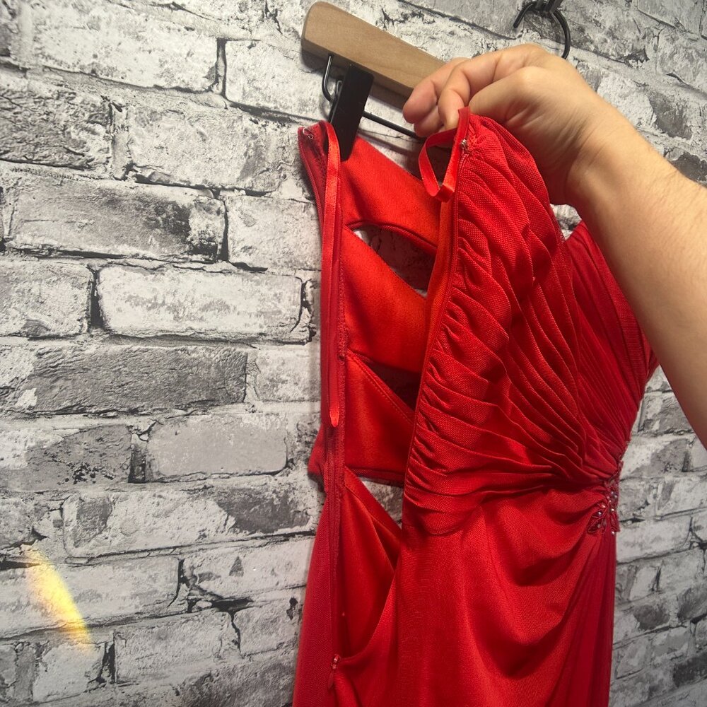 EUC Xscape Strapless Beaded Cut Out Back Prom Dress Size 0 (Red) STYLE# XS6876 - Picture 10 of 15